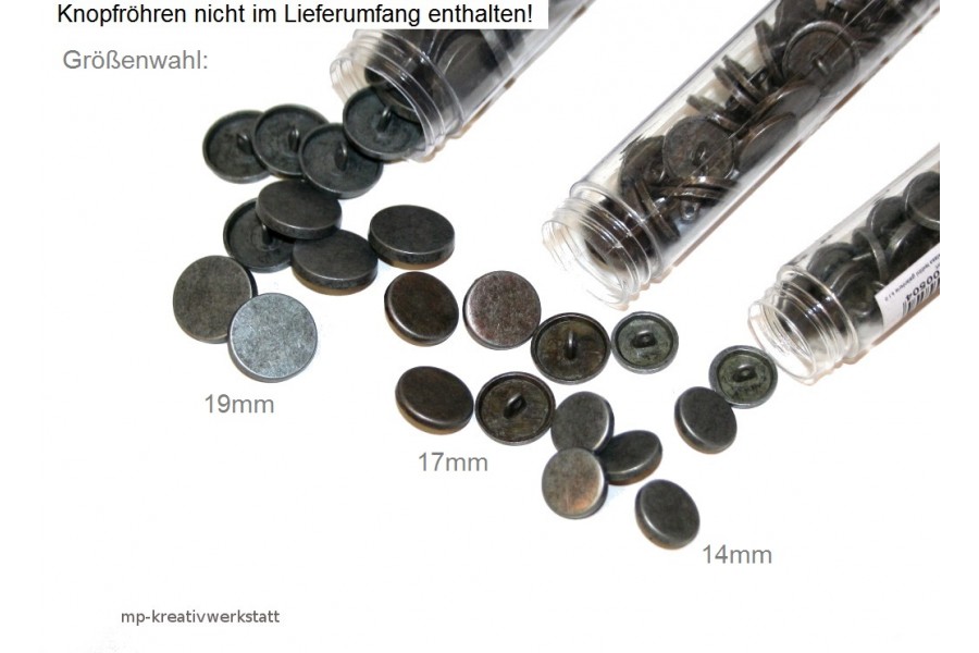 1 Stk Knopf Metall glatt,   Dm 14, 17 oder 19mm altsilber